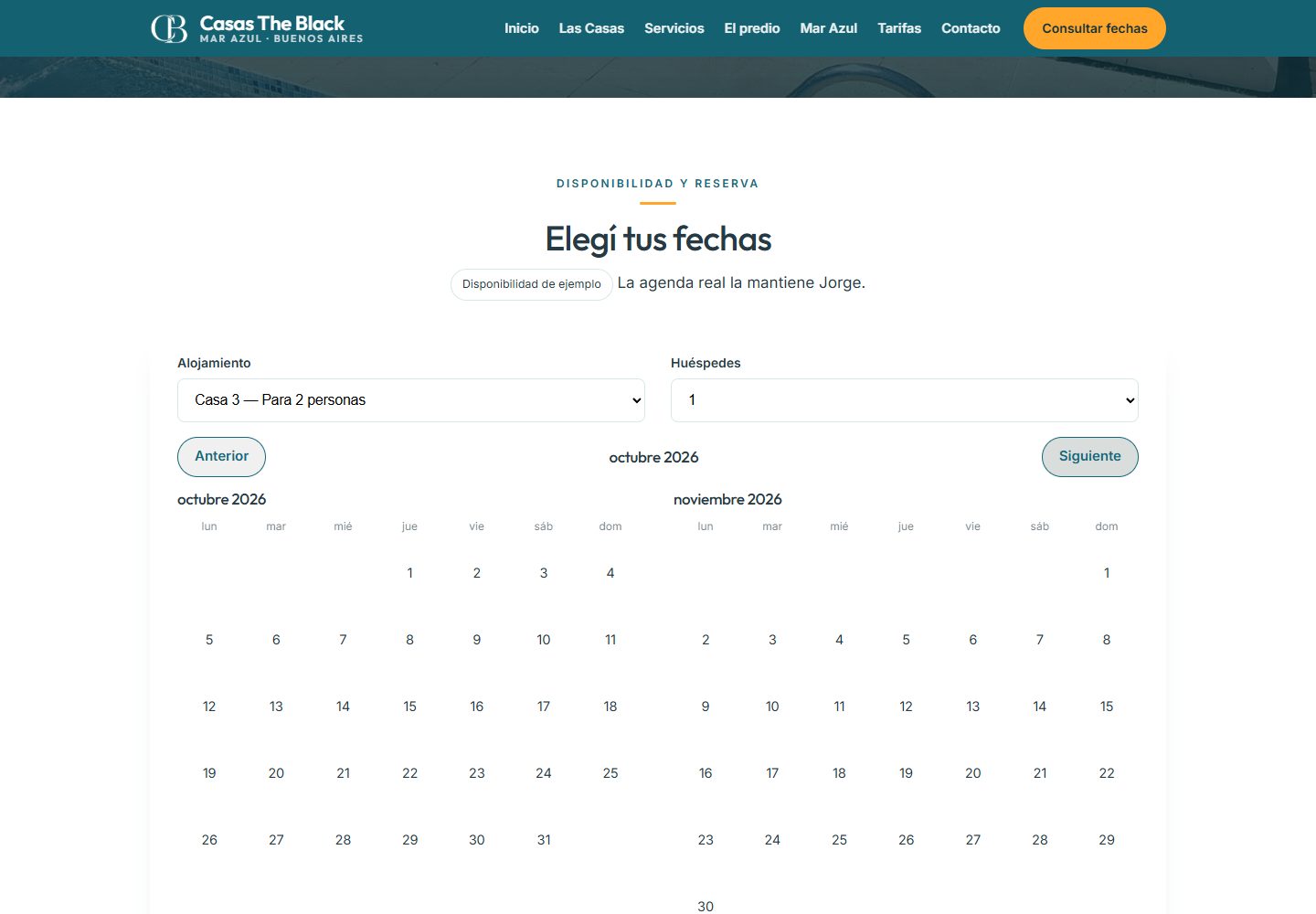 Calendario de disponibilidad con fechas ocupadas y retenidas