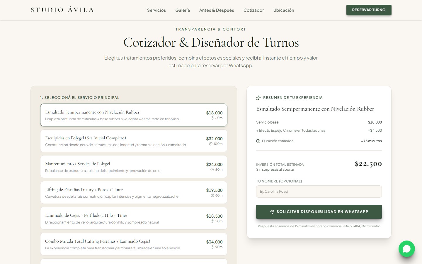 Cotizador de tratamientos y turnos